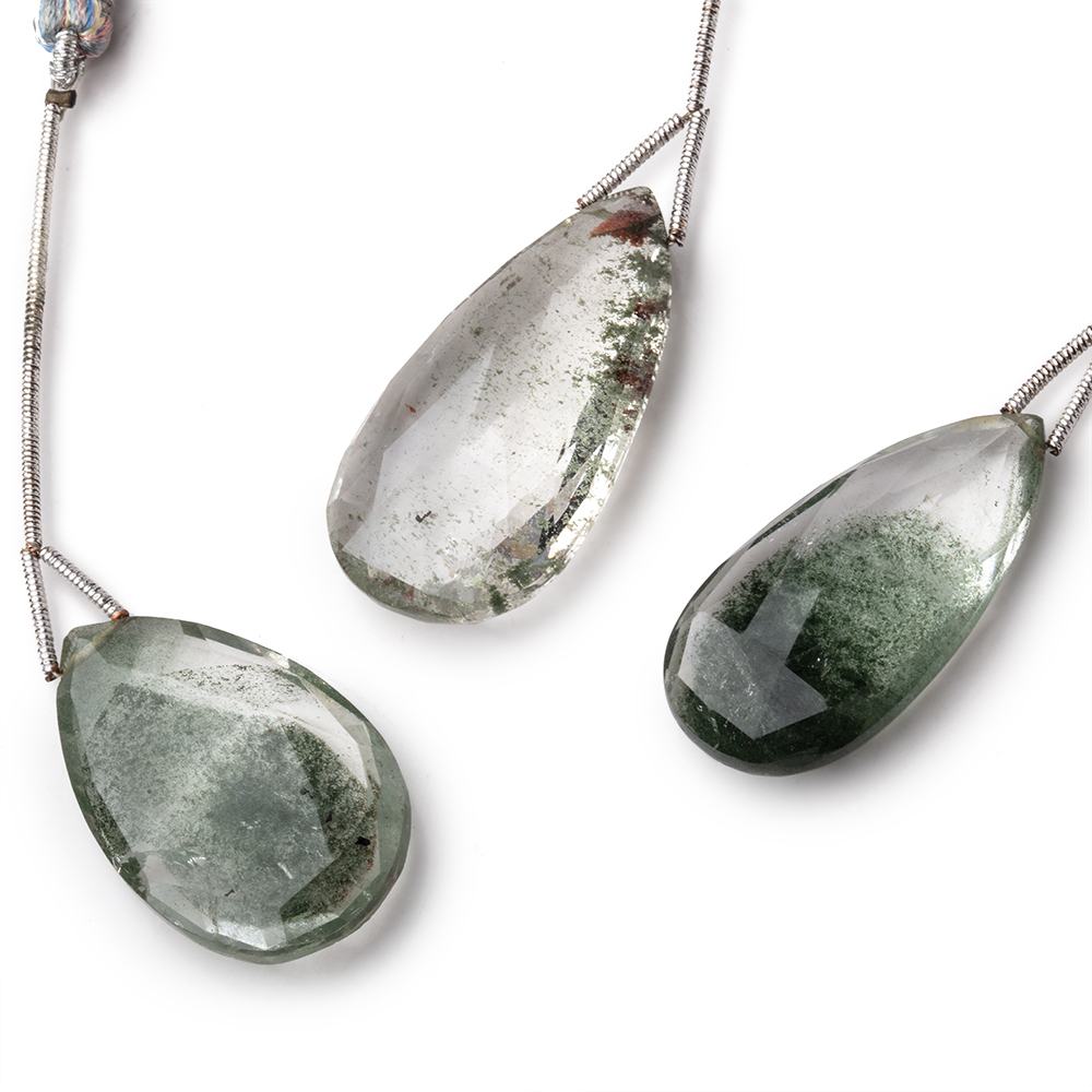 32-34mm Moss Quartz Faceted Pear Focal 1 Bead