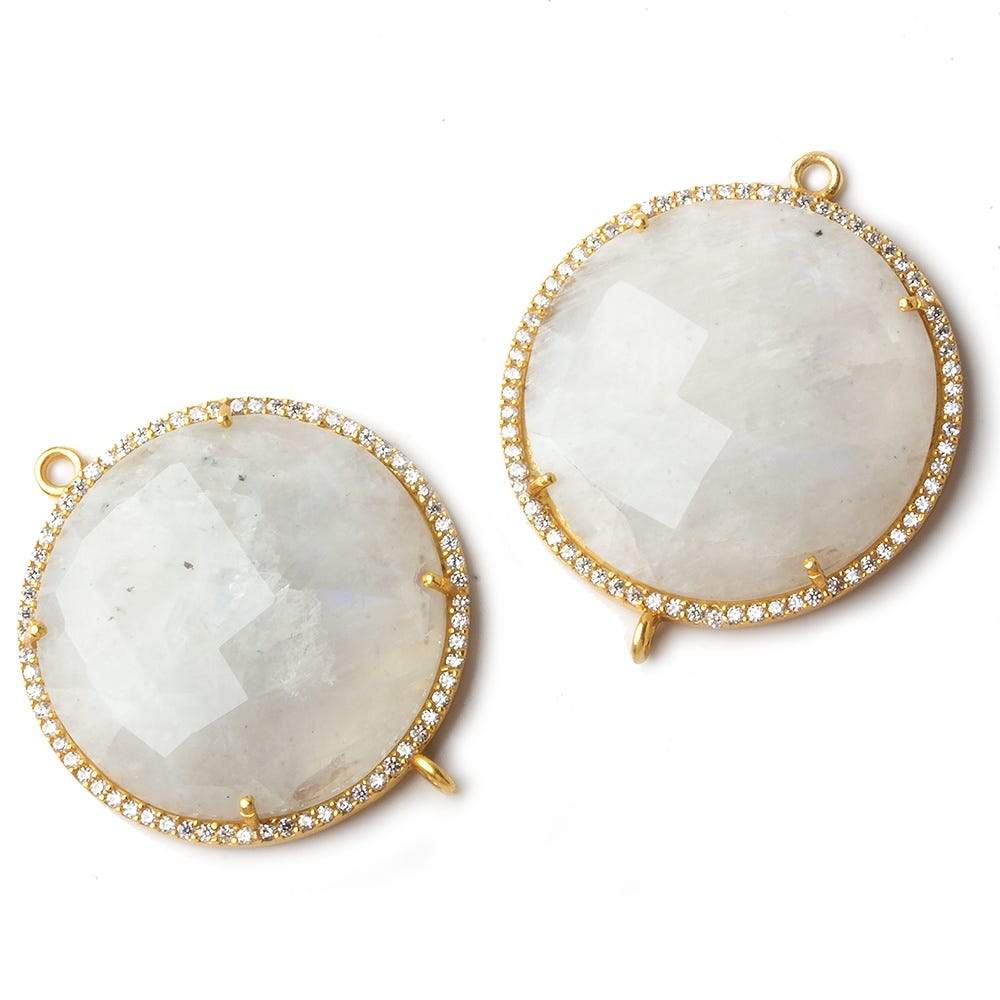 32mm Vermeil CZ Bezel Rainbow Moonstone Coin Connector 1 piece
