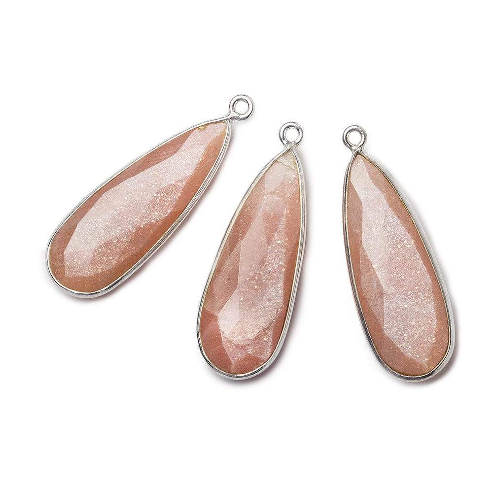 32x12mm Silver .925 Bezeled Angel Skin Peach Moonstone Pear Pendant 1 piece