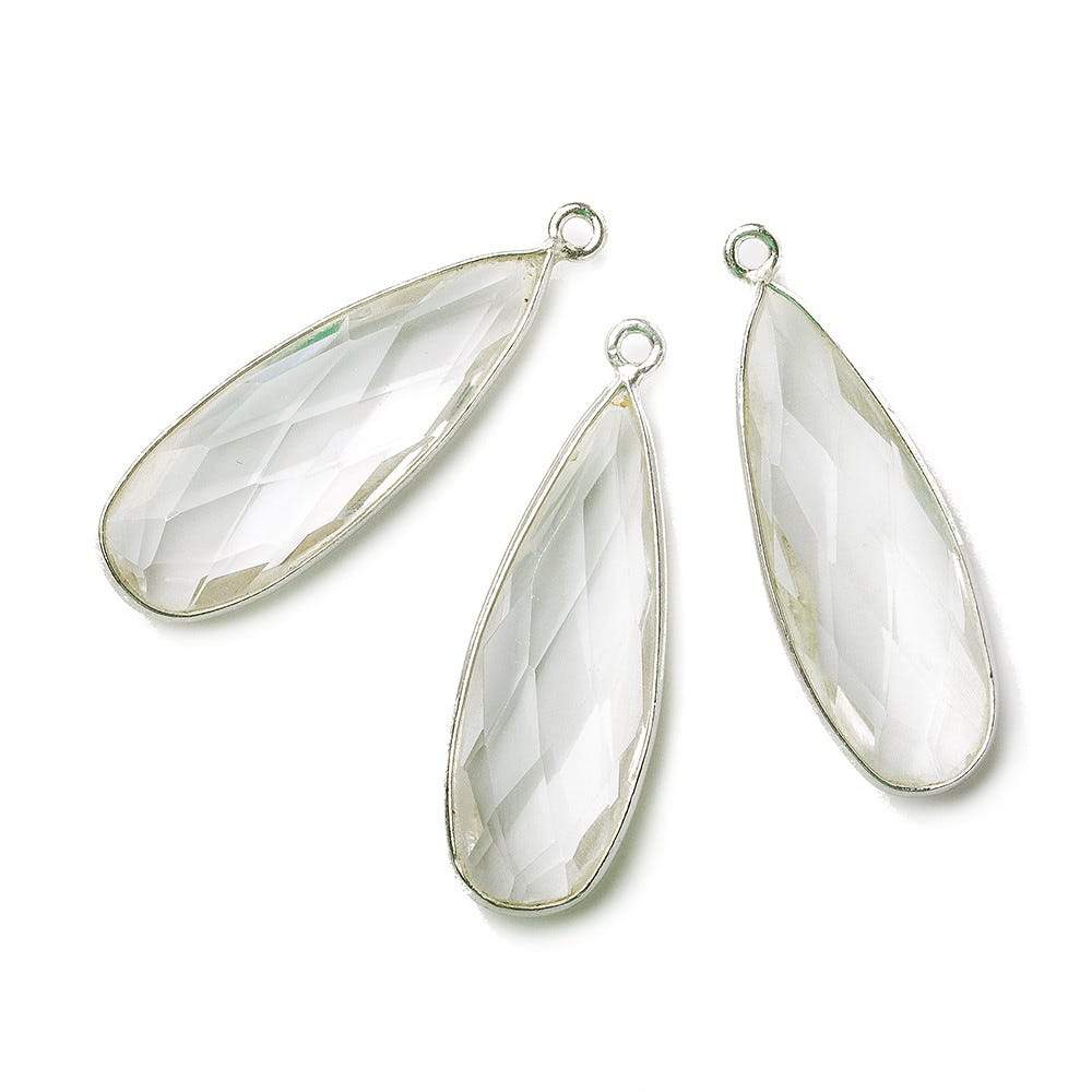 32x12mm Silver .925 Bezeled Crystal Quartz Pear Pendant 1 piece