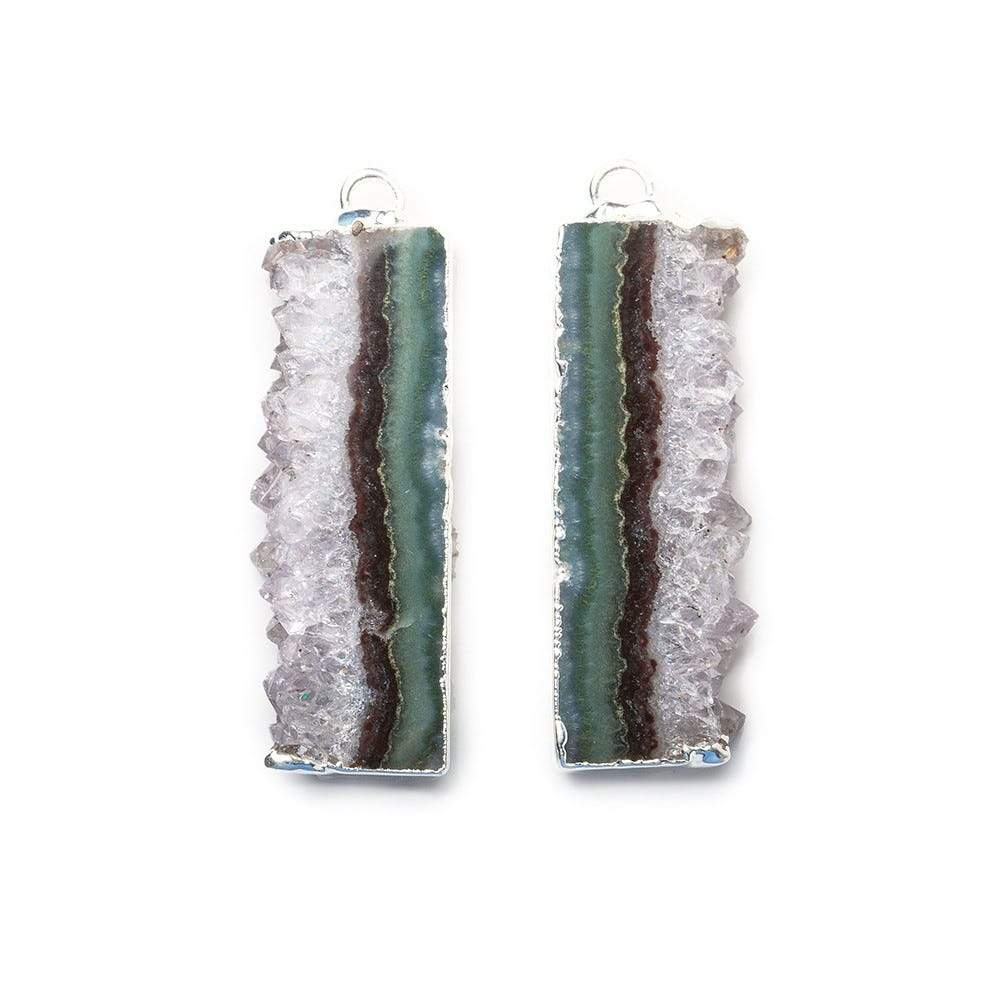 32x12mm Silver Leafed Bolivian Amethyst Natural Slice Pendant Set of 2