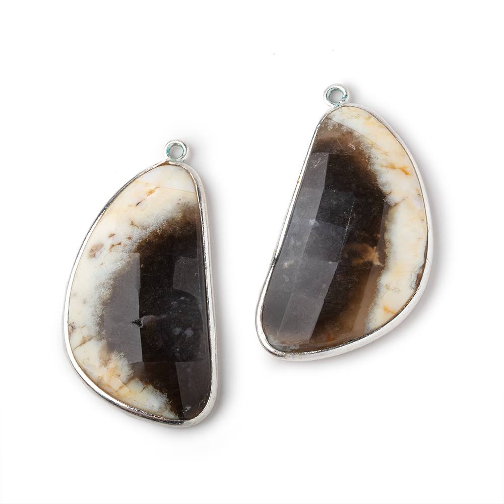 32x18mm .925 Silver Bezel Dendritic Agate Faceted Freeform Set of 2 Pendants