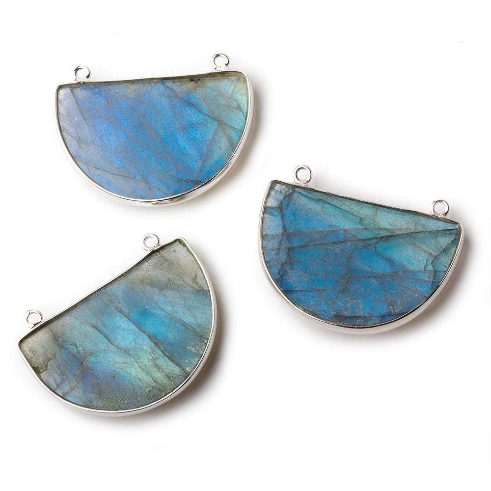 32x21mm Silver .925 Bezel Labradorite Faceted Half Moon East West Connector 1 piece