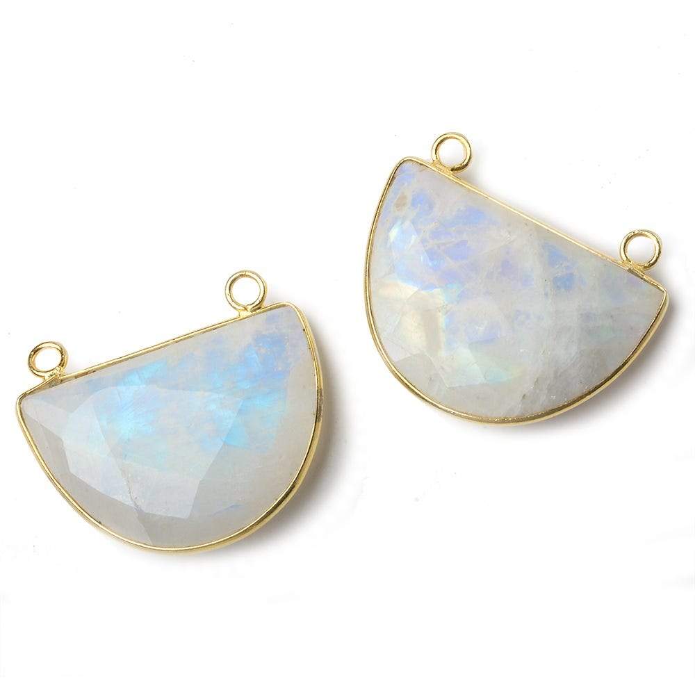 32x21mm Vermeil Bezel Rainbow Moonstone Faceted Half Moon Connector 1 piece