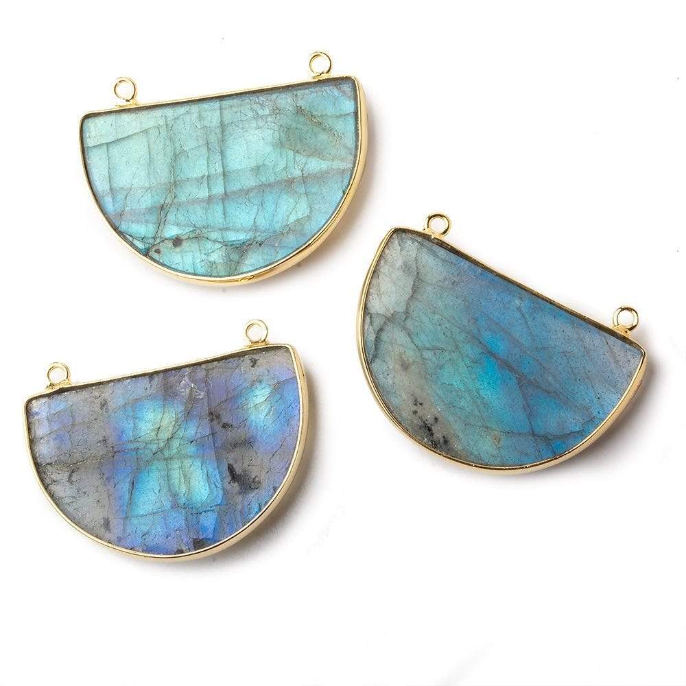 32x21x7mm Vermeil Labradorite Blue Green Flash Half Moon Connector 1 piece