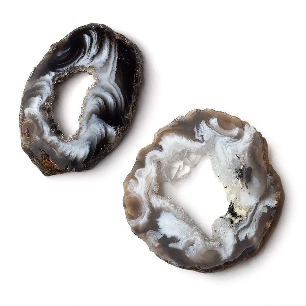 32x22.5-31x31mm Occo Agate with Drusy Slice without drill hole 2 pieces