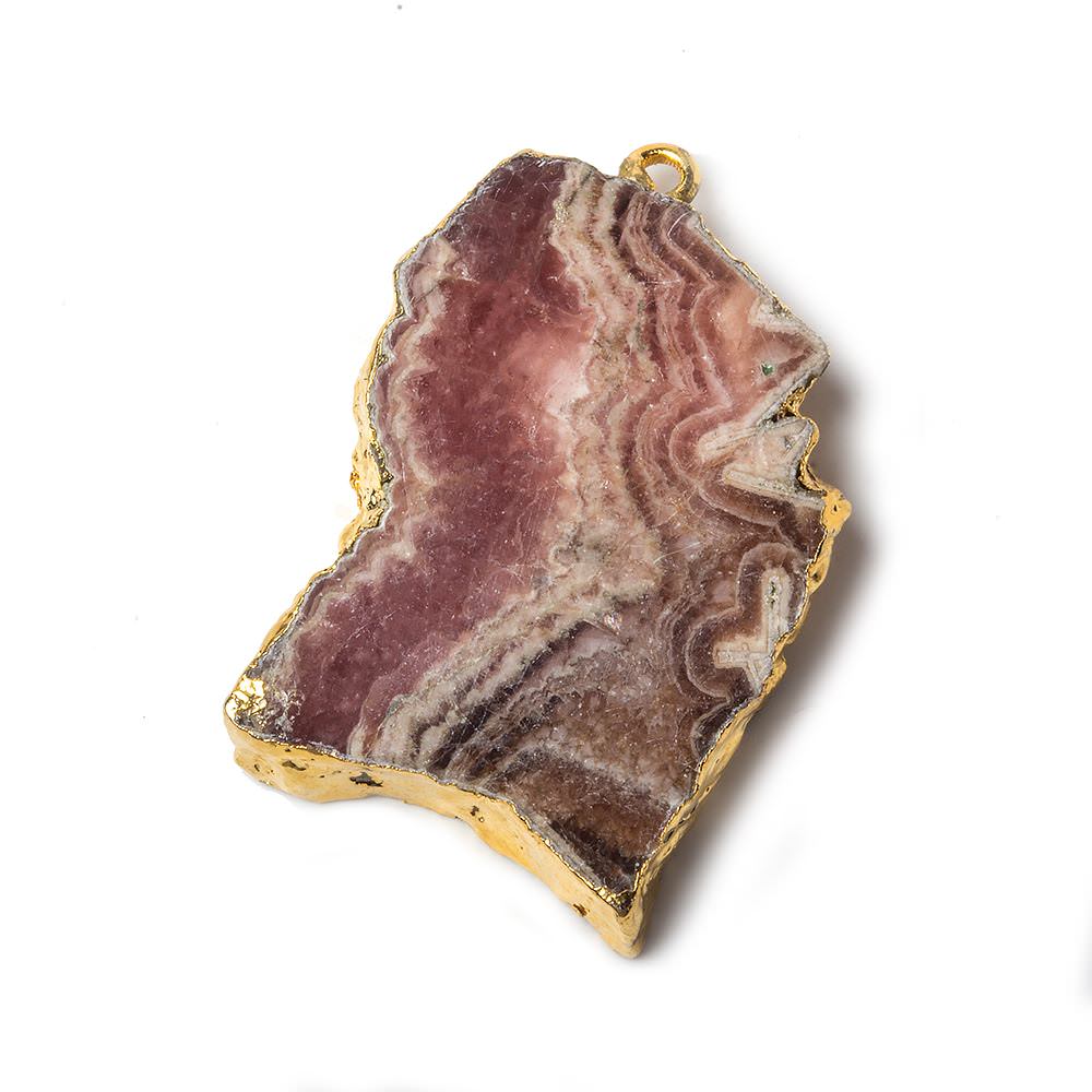 32x22x5mm Gold Leafed Rhodochrosite Slice Focal Bead
