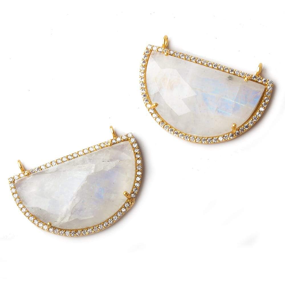 32x23mm Vermeil CZ Bezel Rainbow Moonstone Half Moon East West Connector 1 piece