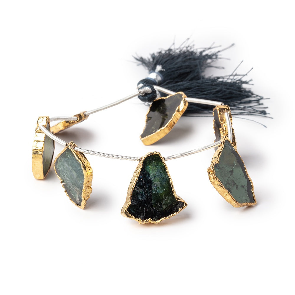 20x11-23x16mm Gold Leaf Tourmaline Natural Crystal Slice Beads 7 pieces