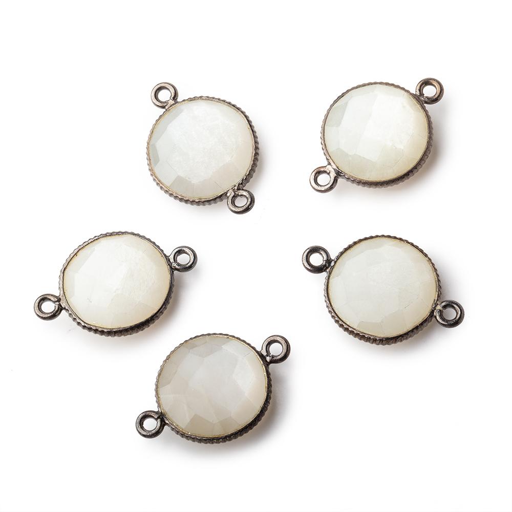 15mm Black Gold .925 Corrugated Bezel White Moonstone Coin 2 ring Connector 1 piece