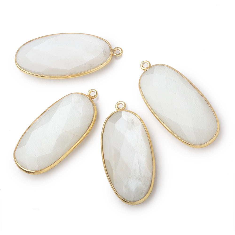 34x16mm Vermeil Bezeled White Moonstone faceted Oval Pendant 1 piece