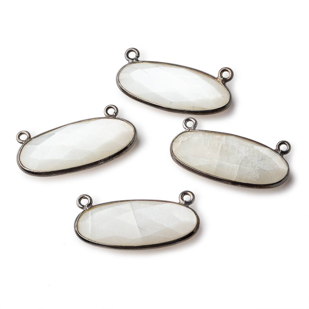 28x11.5mm Black Gold .925 Bezel White Moonstone Oval East West Connector 1 piece