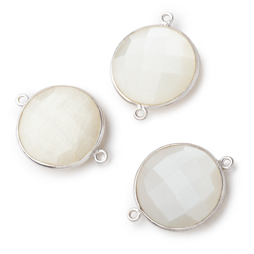 22mm Silver .925 Bezel White Moonstone Coin Focal Bead Connector 1 piece