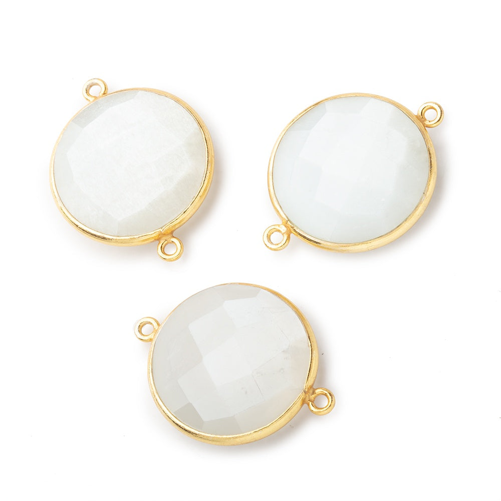 22mm Vermeil Bezeled White Moonstone Coin Focal Bead Connector 1 piece