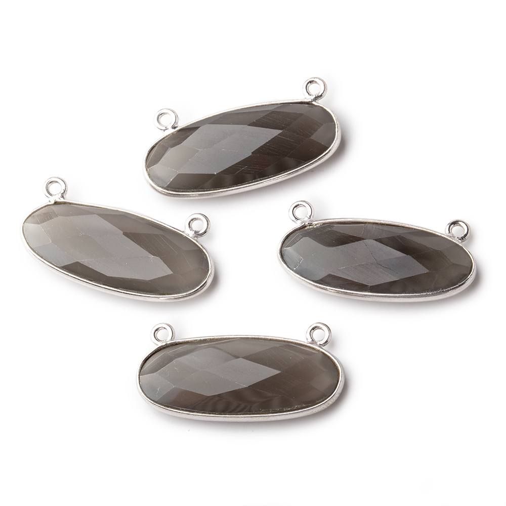 28x11.5mm Silver .925 Bezel Dark Platinum Grey Moonstone Oval East West Connector 1 piece