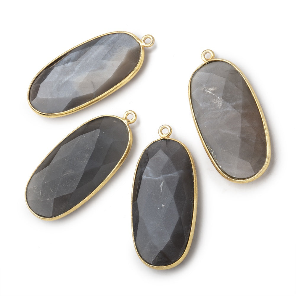 34x16mm Vermeil Bezeled Platinum Grey Moonstone faceted Oval Pendant 1 piece