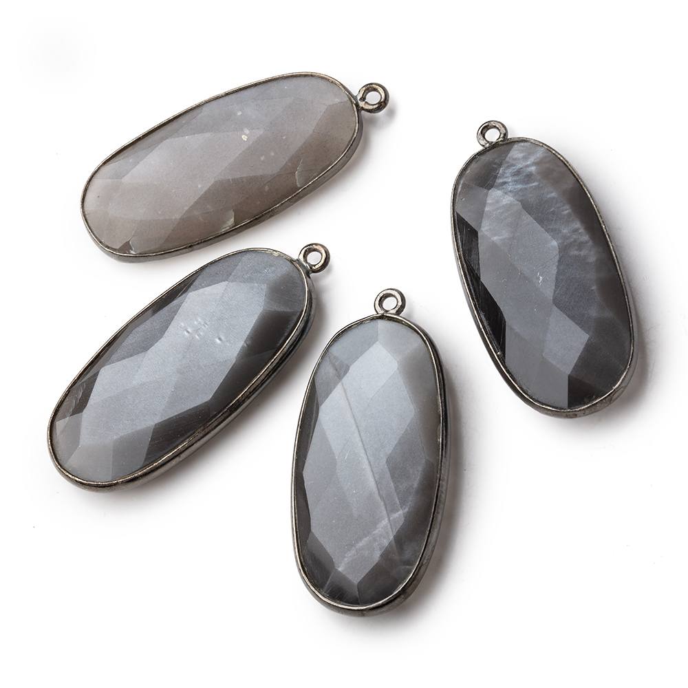 34x16mm Black Gold .925 Bezel Platinum Grey Moonstone faceted Oval Pendant 1 piece