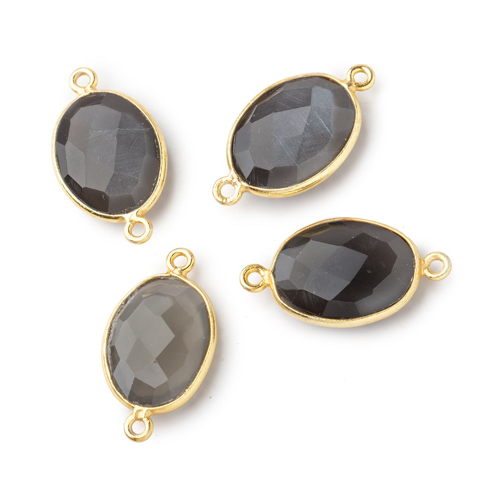 17x13mm Vermeil Bezel Platinum Grey Moonstone Faceted Oval Connector 1 piece