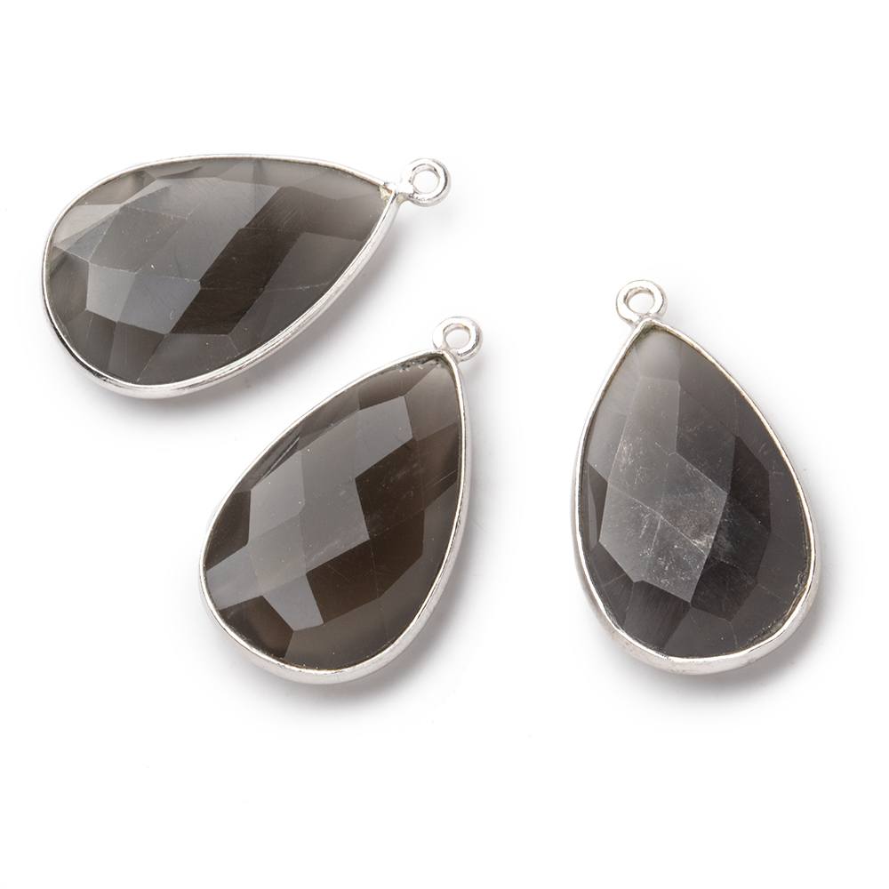 26x17mm Silver .925 Bezel Platinum Grey Moonstone faceted pear Pendant 1 piece