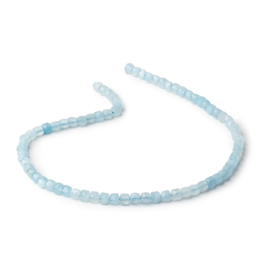 4mm Aquamarine micro faceted cubes 12.5 inch 74 pieces A