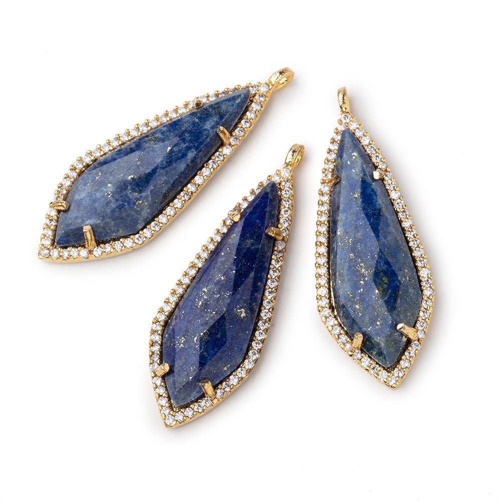 33x14mm Vermeil CZ Bezel Lapis Lazuli Modified Point Pendant 1 Focal Bead
