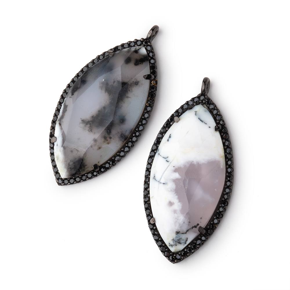 33x17mm Black Gold & Black CZ Bezel Dendritic Opal Marquise 1 Pendant