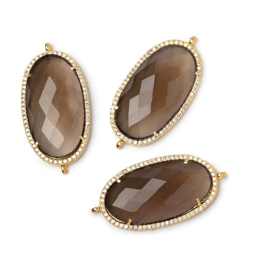 33x19mm Vermeil CZ Bezel Smoky Hydro Quartz Faceted Oval Connector 1 Focal