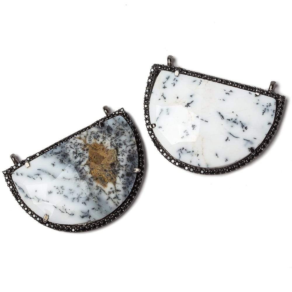 33x20mm Dendritic Opal CZ Bezel Half Moon East West Connector 1 focal bead