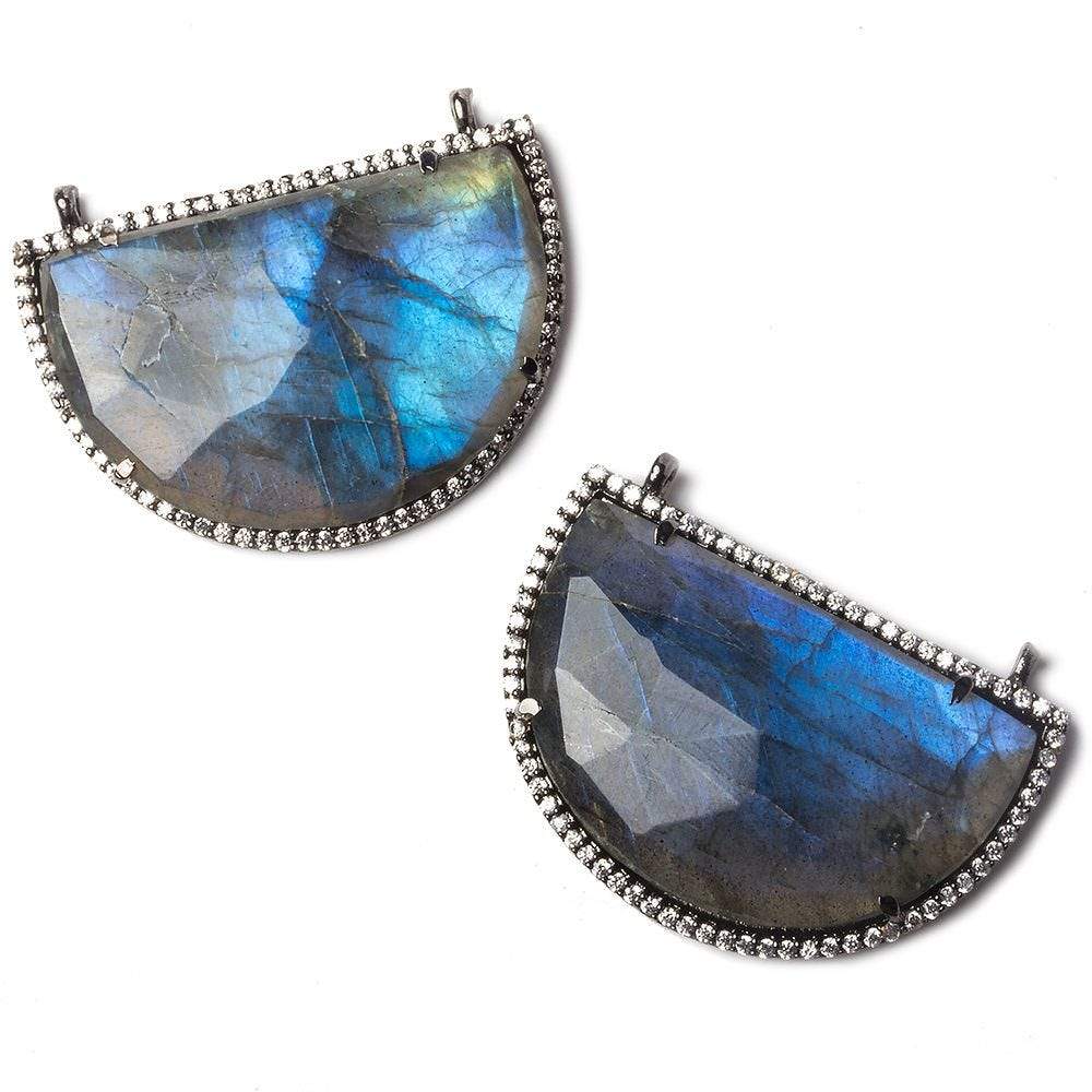 33x20mm Black Gold Bezel CZ and Labradorite Half Moon East West Connector 1 focal bead