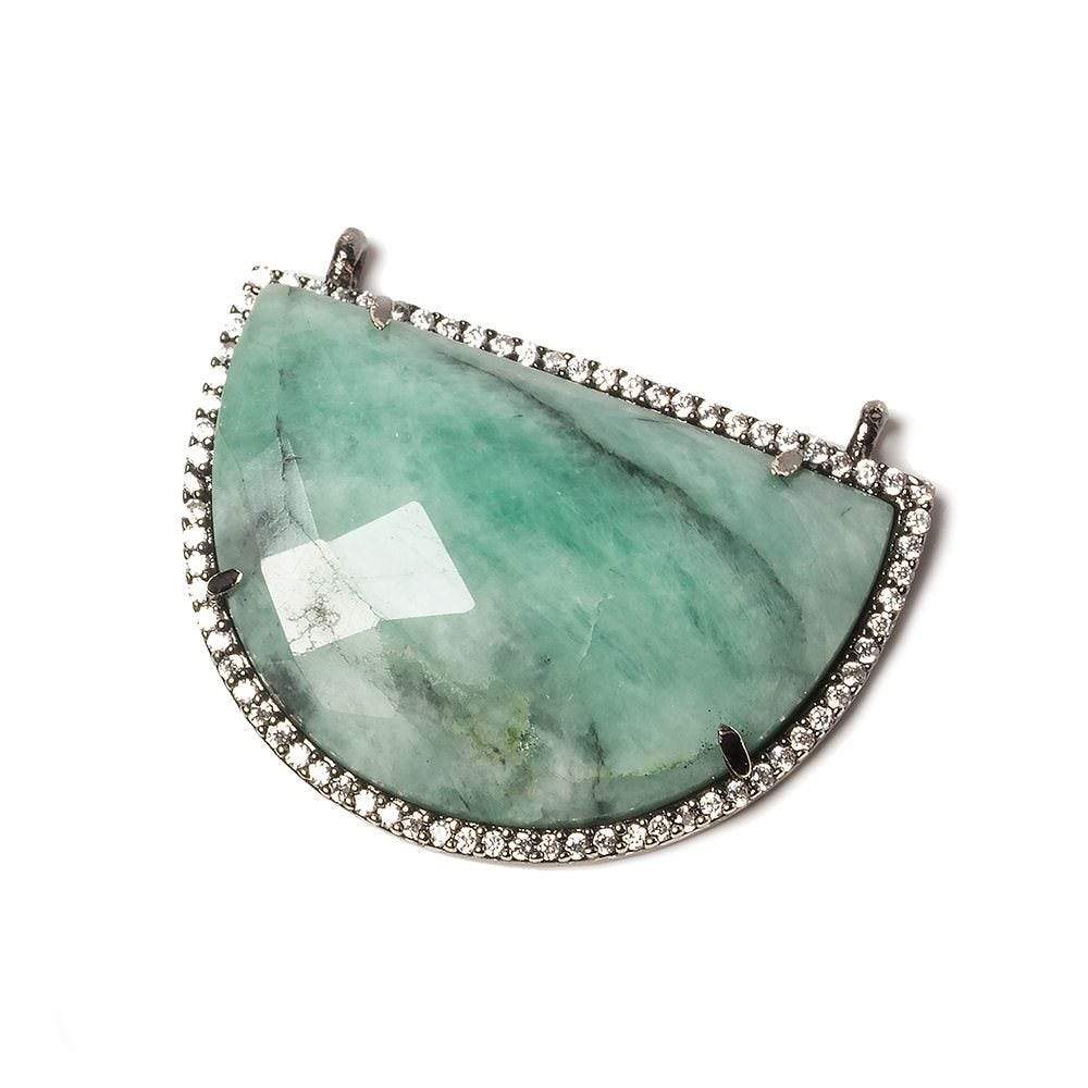 33x23mm Black Gold Bezel CZ & Emerald Half Moon East West Connector 1 focal bead