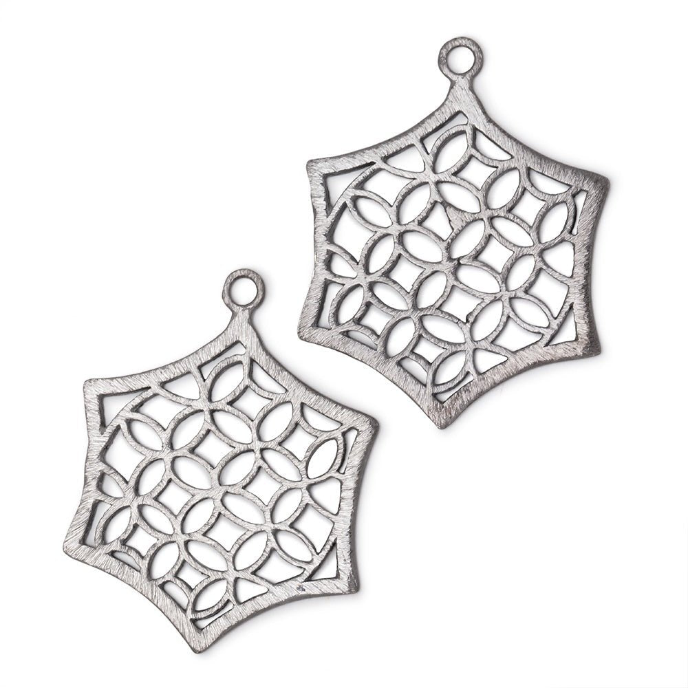 33x30mm Brushed Filigree Hexagon Charm Set of 2 pieces