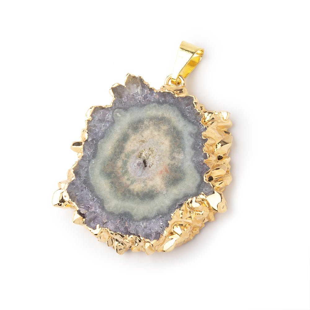 33x33mm Gold Leafed Amethyst Solar Quartz Slice Pendant 1 focal piece