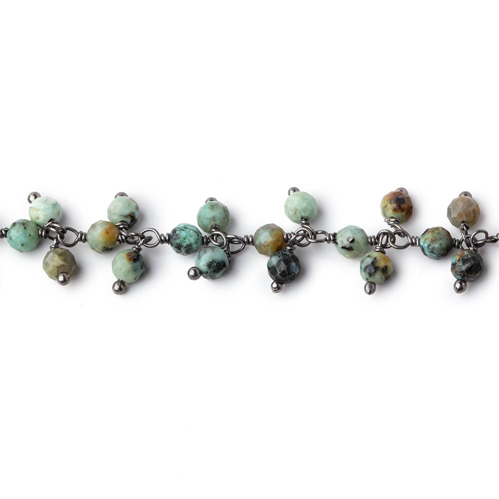 3.5mm African Turquoise micro faceted round Black Gold Dangling Chain