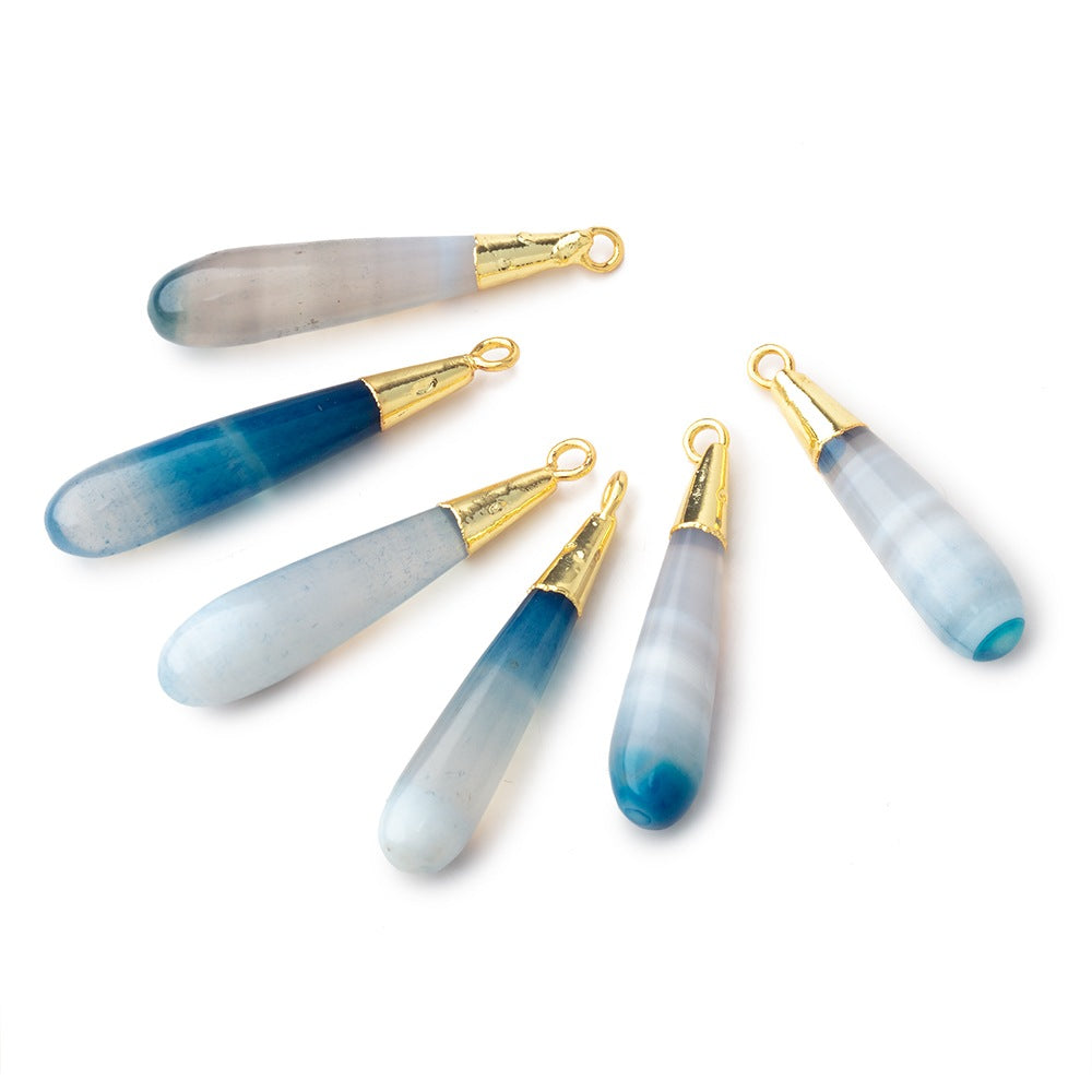 Gold Leafed Teal Banded Agate tear drop Pendant 1 focal bead