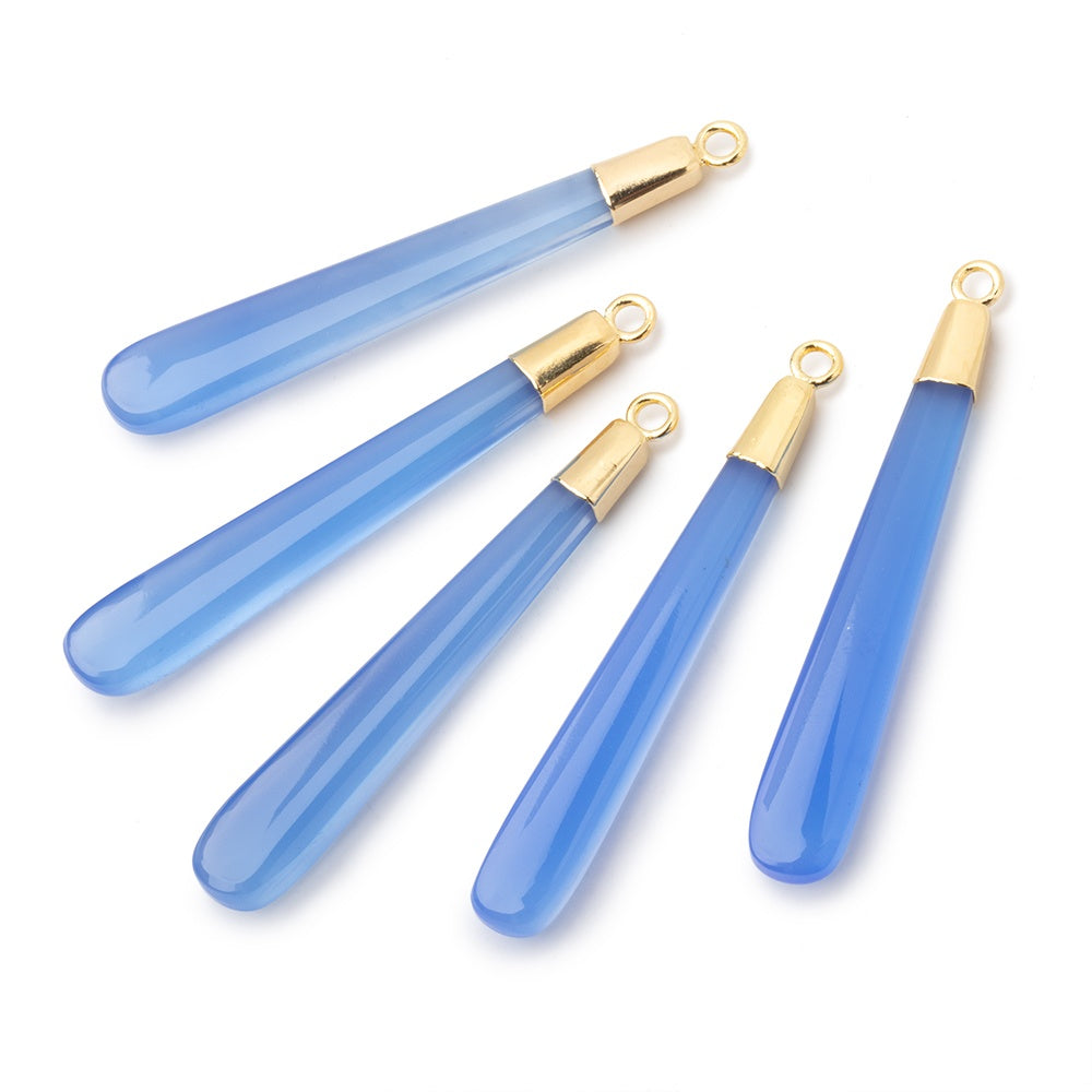 35-43mm Gold Leafed Santorini Blue Chalcedony pear Pendant 1 focal