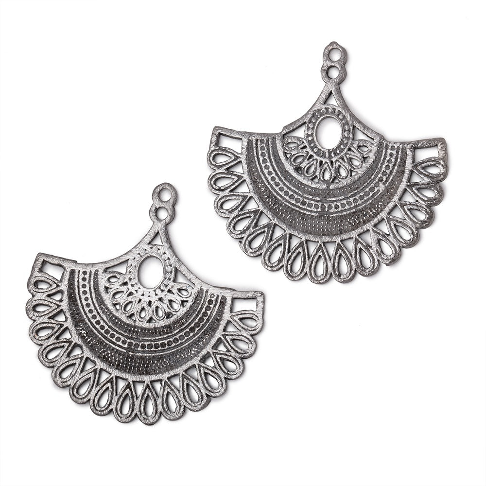 34.5mm Brushed Filigree Fan Charm Set of 2 pieces