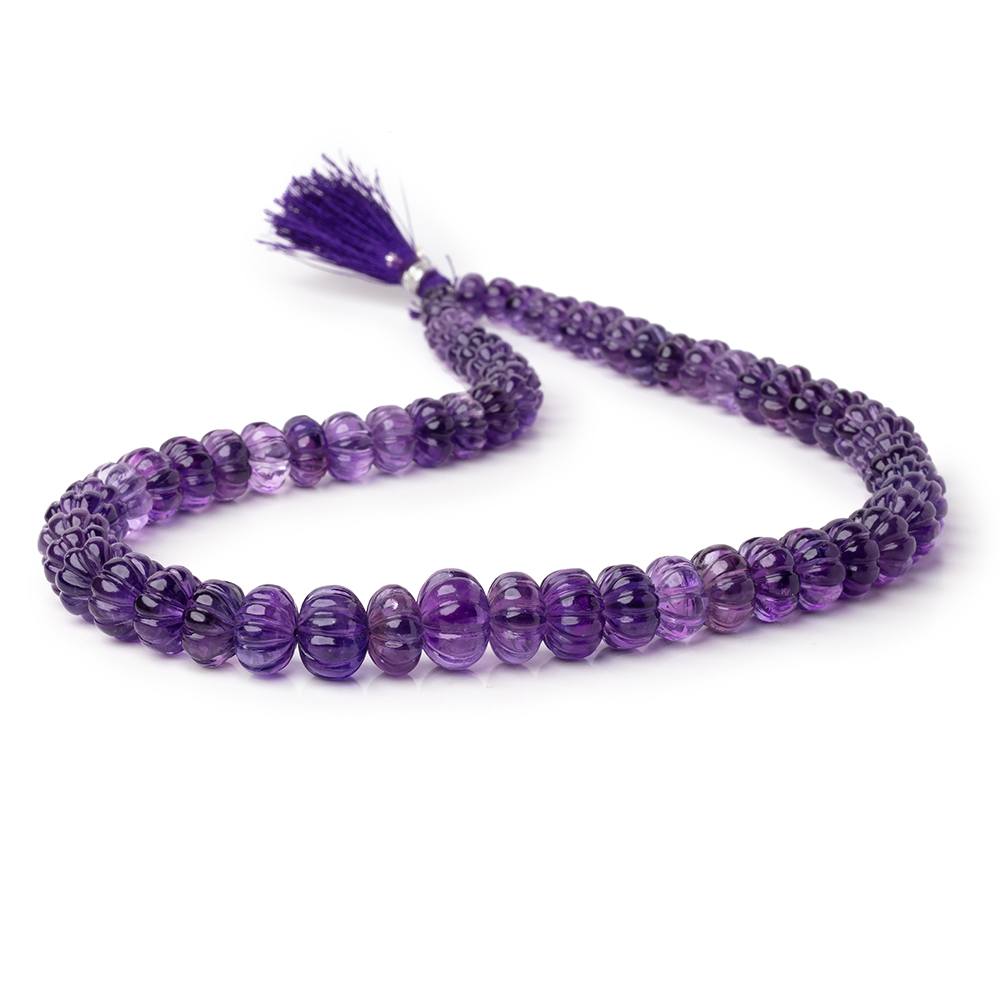 6.5-13mm Amethyst Hand Carved Melon Rondelles 18 inch 69 beads AA