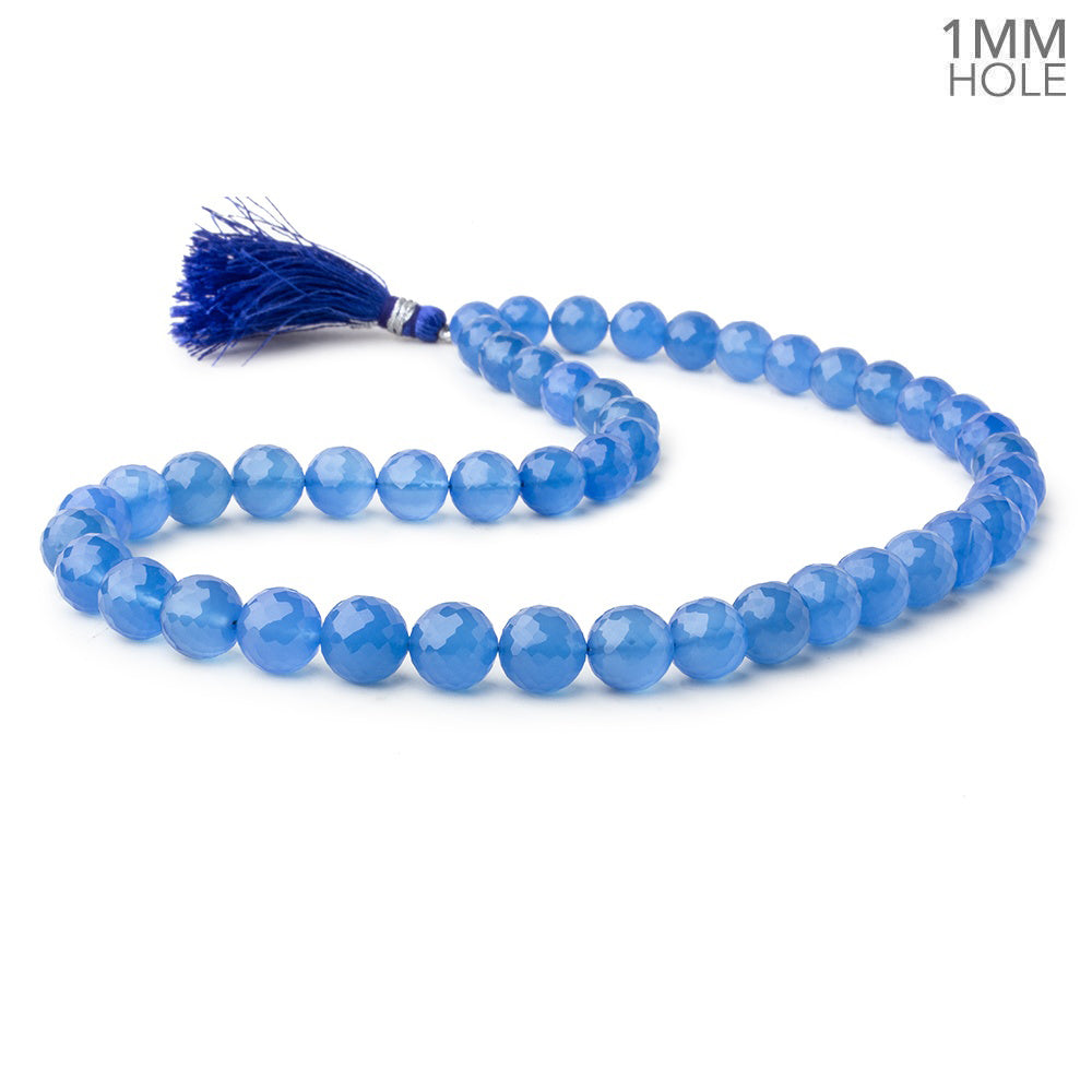 8-10mm Santorini Blue Chalcedony faceted rounds 16 inch 47 large hole beads