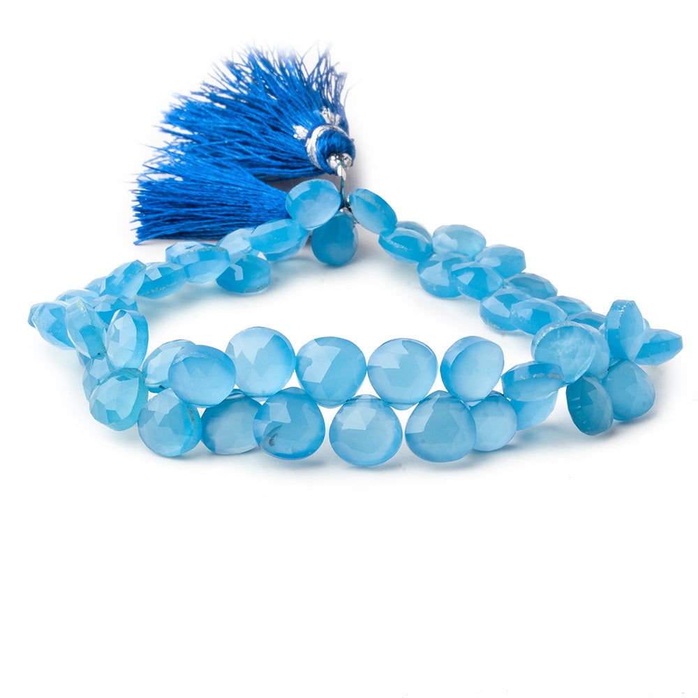 7.5mm Santorini Blue Chalcedony faceted hearts 8 inch 57 beads