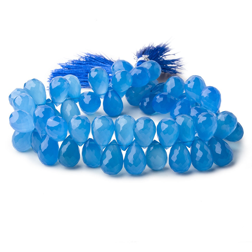 12x8mm Santorini Blue Chalcedony Faceted Tear Drops 8 inch 58 Beads