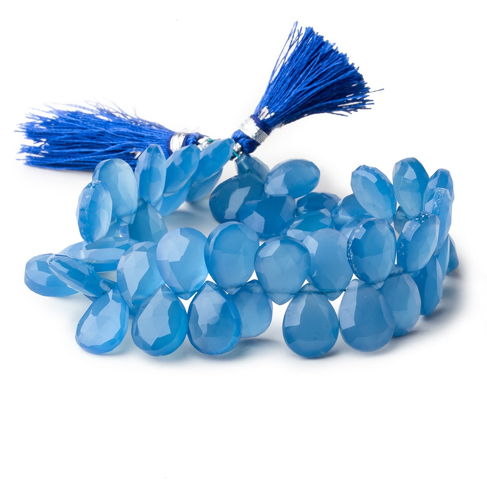 12x9mm Santorini Blue Chalcedony faceted pears 8 inch 45 beads