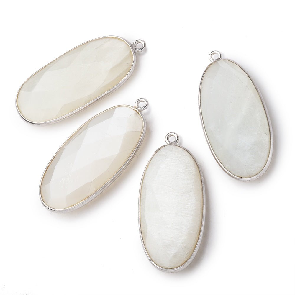 34x16mm Silver .925 Bezeled White Moonstone faceted Oval Pendant 1 piece