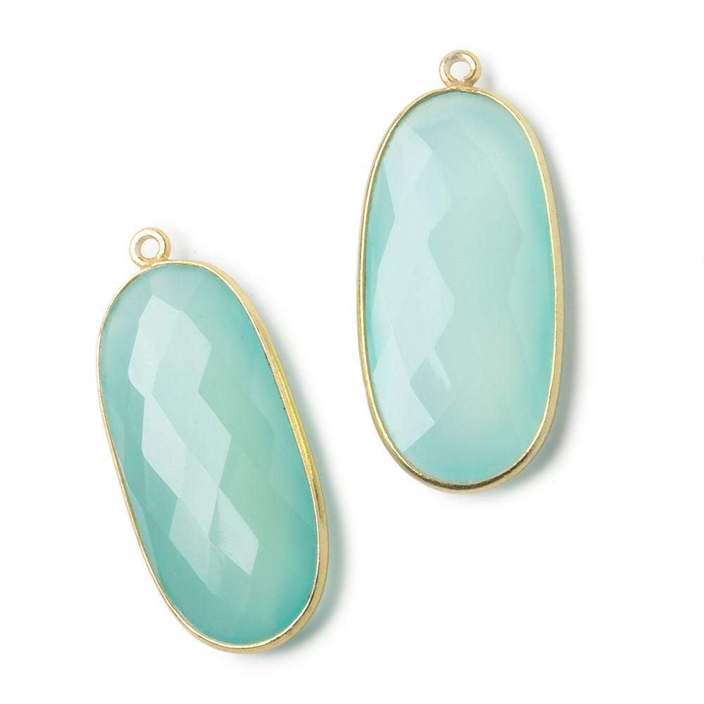 34x16mm Vermeil Bezeled Seaglass Chalcedony faceted Oval Pendant 1 piece