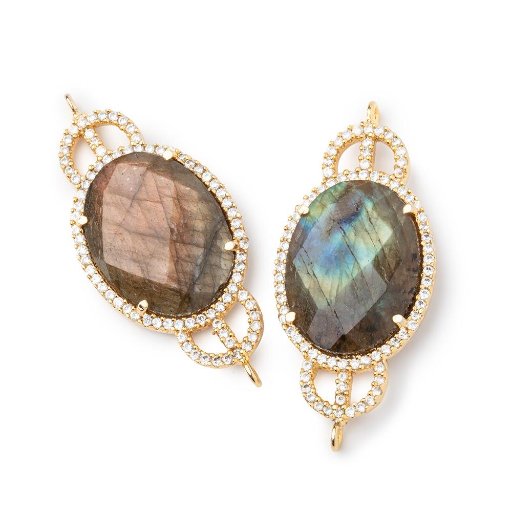 34x18mm Vermeil Bezel CZ & Labradorite Edwardian Oval East West Connector 1 focal bead