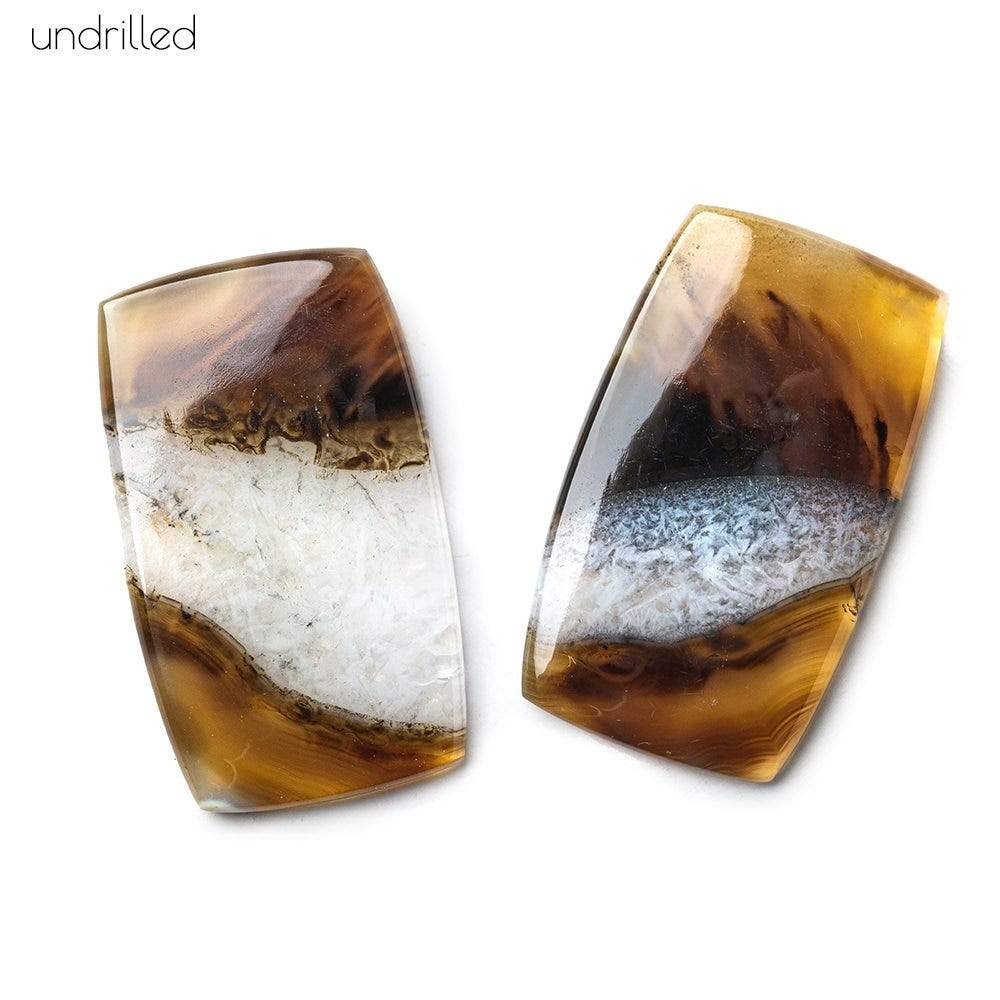 34x20x4mm Cream & Brown Agate with Drusy Plain Rectangle Gem Quality Focal Set of 2