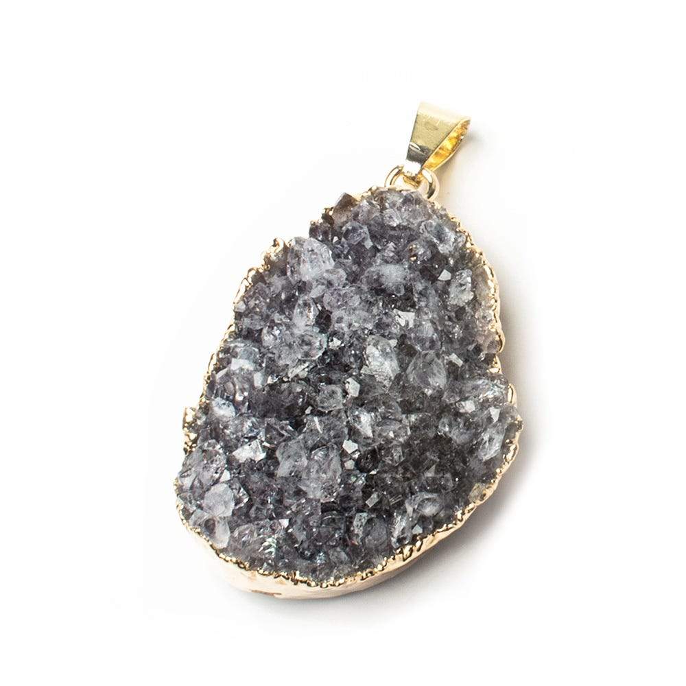 34x25x6mm Gold Leaf Greyish Purple Agate Drusy Pendant & Bail