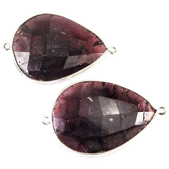 35 - 36mm Sterling Silver Bezeled Rhodolite Garnet Focal Connector Set of 2