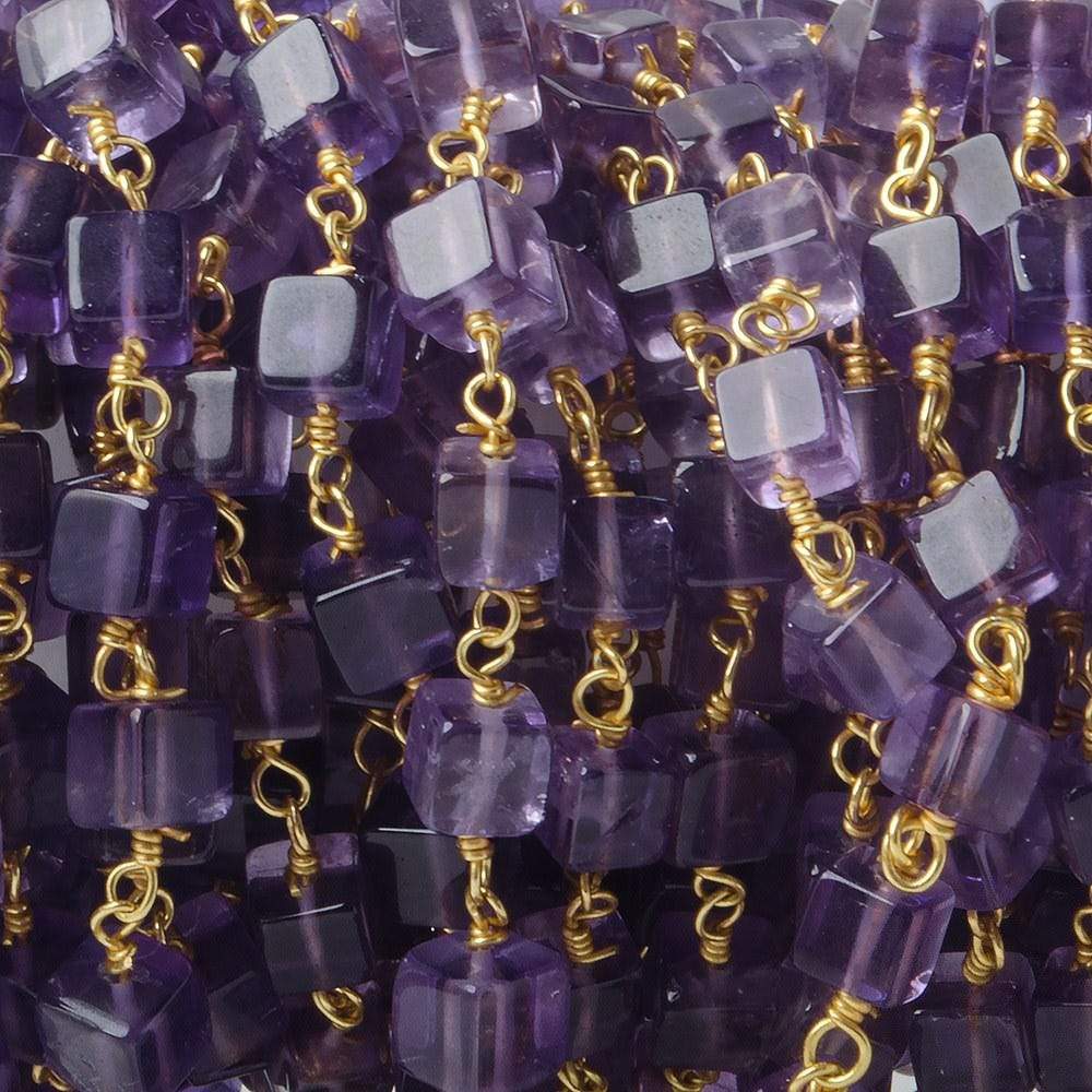 3.5-4mm Amethyst Plain Cube with Vermeil Chain by the foot 34 pieces