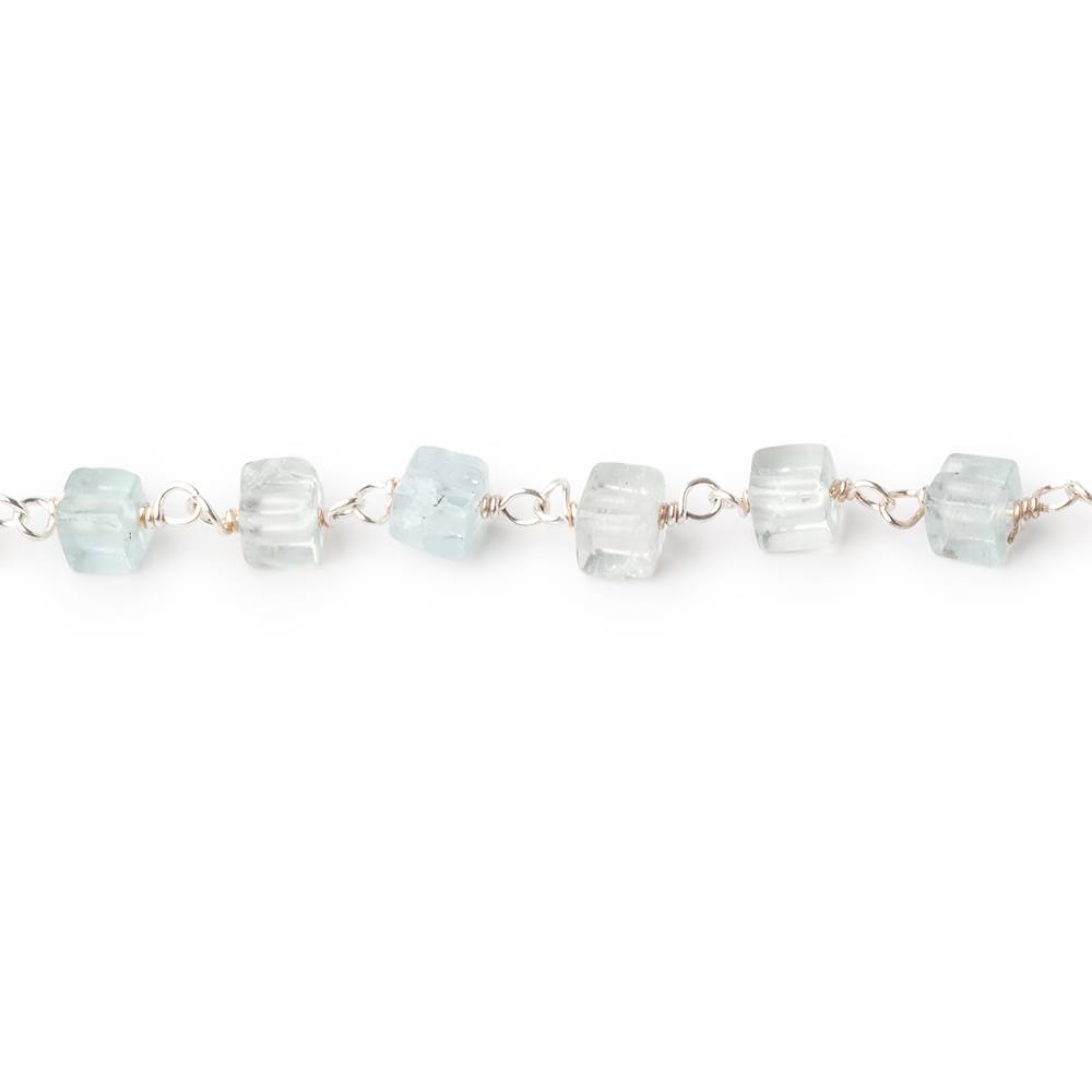 3.5-4mm Aquamarine Plain Cubes on .925 Sterling Silver Chain