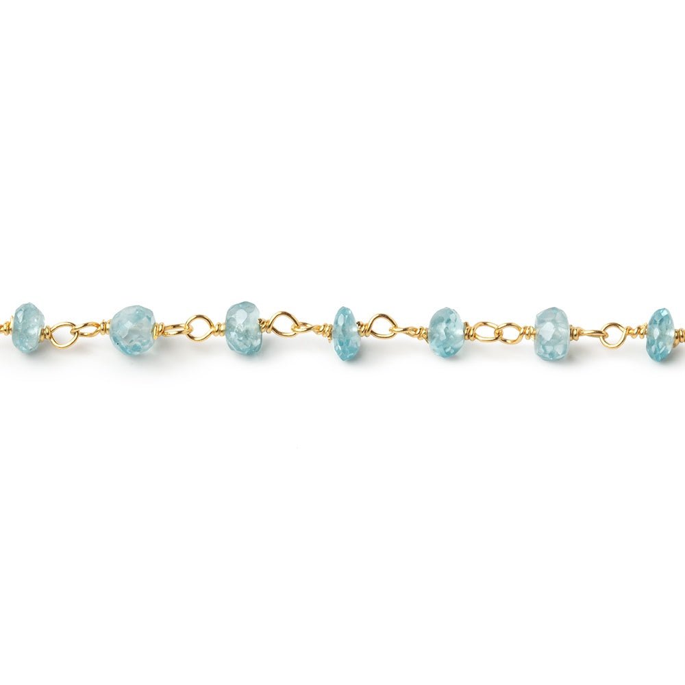 3.5-4mm Blue Zircon Faceted Rondelles on Vermeil Hand-Wrapped Chain